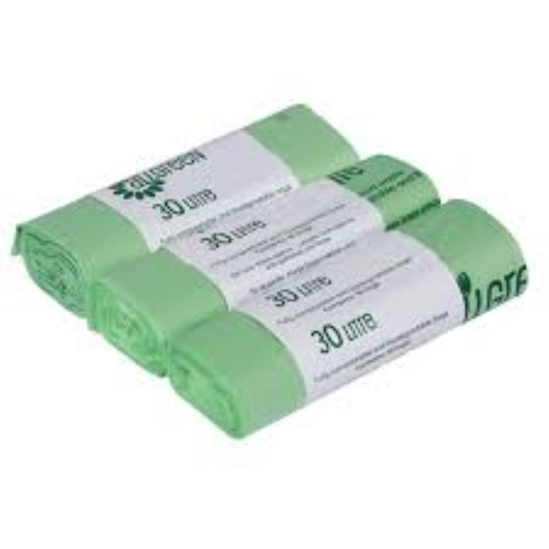 COMPOSTABLE BAGS GREEN W25''XL30''30MIC 15BAGS